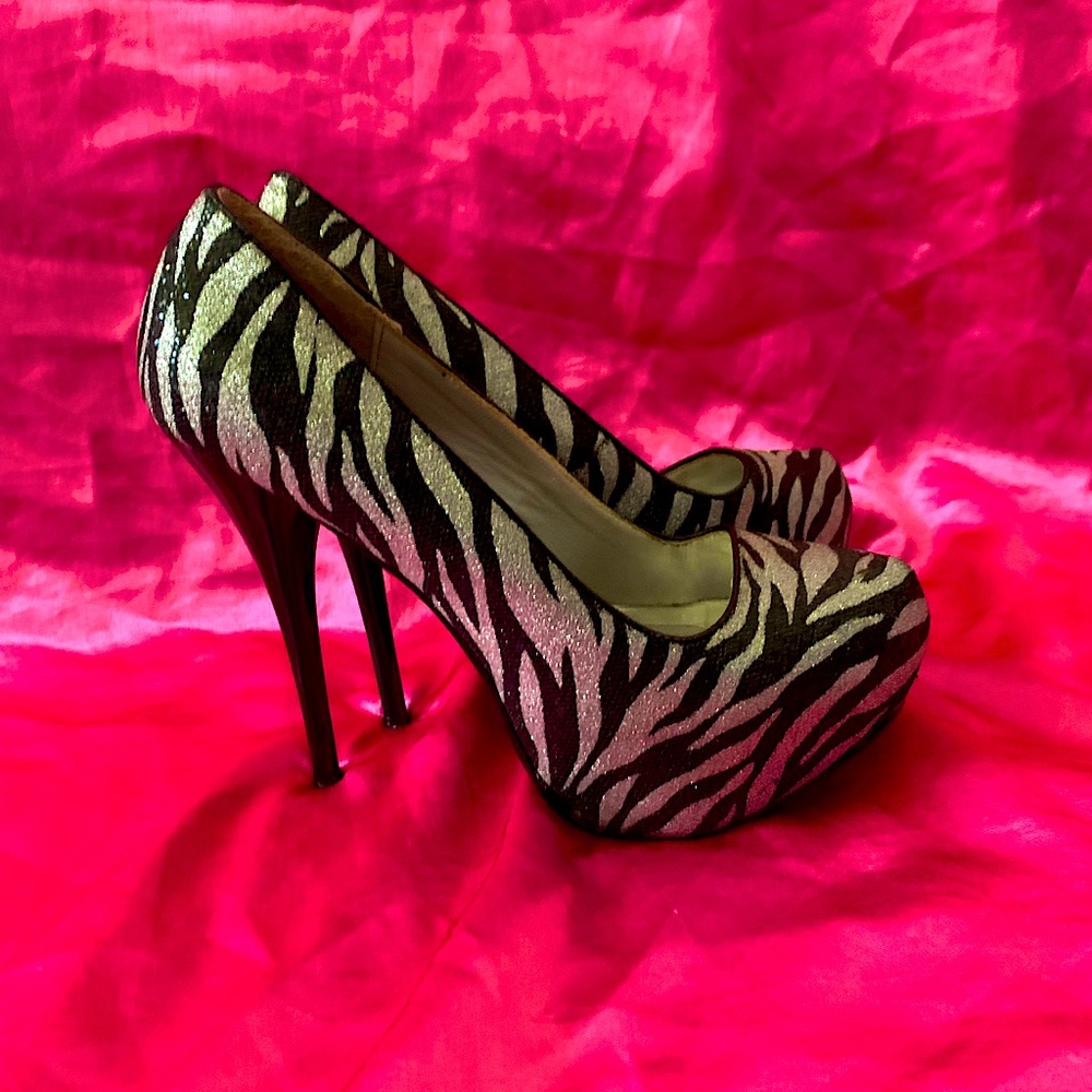 Glittery Zebra High Heels y2k